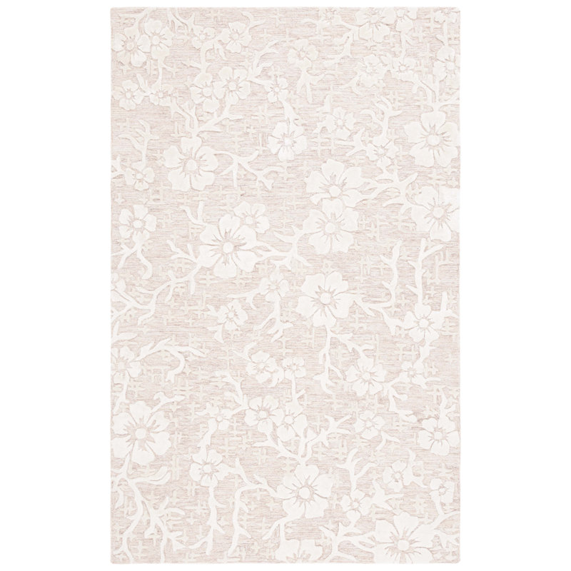 Dhiren Hand Tufted Wool/Viscose/Cotton Floral Rug in Ivory/Beige, Round 6'