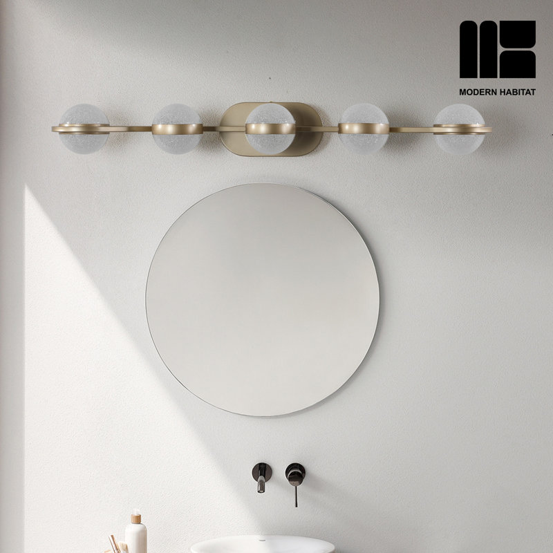 Brushed Gold 5-Light Dimmable LED Vanity Light with Globe Shades