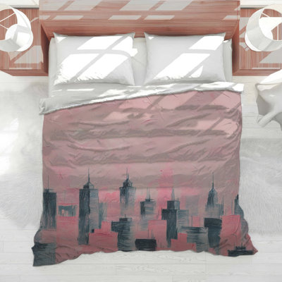 Pink Cityscape Sketch Comforter