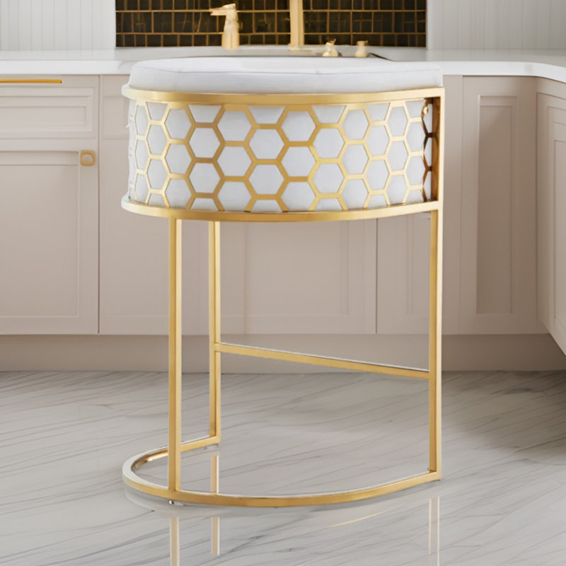 Upholstered Counter Stool with Metal Frame, White