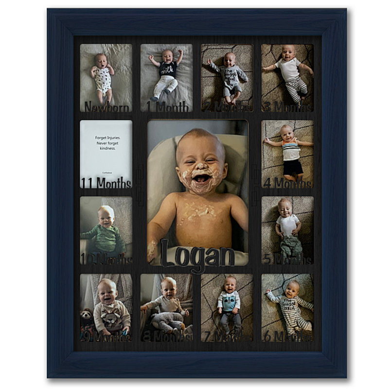 Personalized Baby First Year Picture Frame - Holds 12 Wallets and 1 5x7 Photo - 11x14, Barnwood Espresso, Black