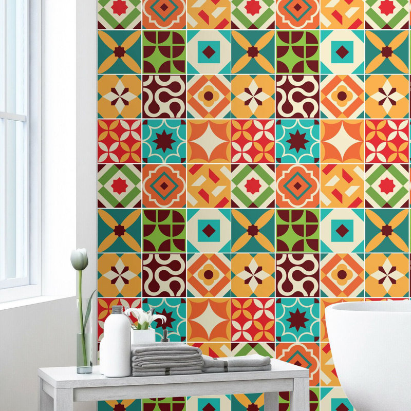 PVC Peel & Stick Mosaic Tile, Colourful Retro