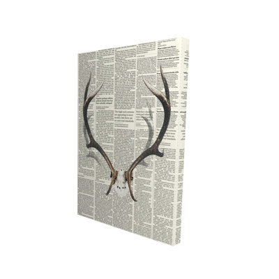 Toile cerf blanc | Cornes de cerf avec décor de journal