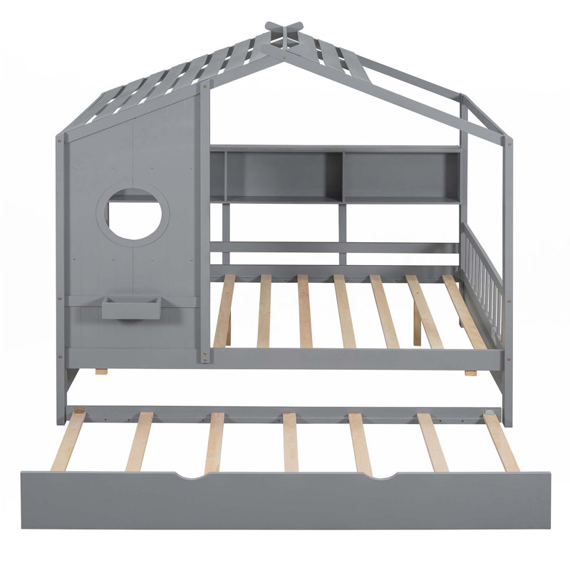 Lit en bois avec couchette, gris, Complète