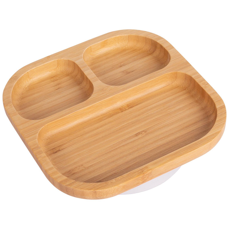 Tiny Dining - Divided Bamboo Suction Plate, White