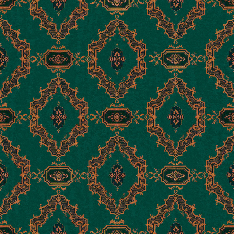 ORIENT EXPRESS Wallpaper Roll, Viridian/Gold/Black