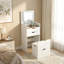 Table de coiffeuse 3-en-1 avec miroir rabattable et lumières, bureau de maquillage peu encombrant avec tabouret caché et tiroirs de rangement-603824409