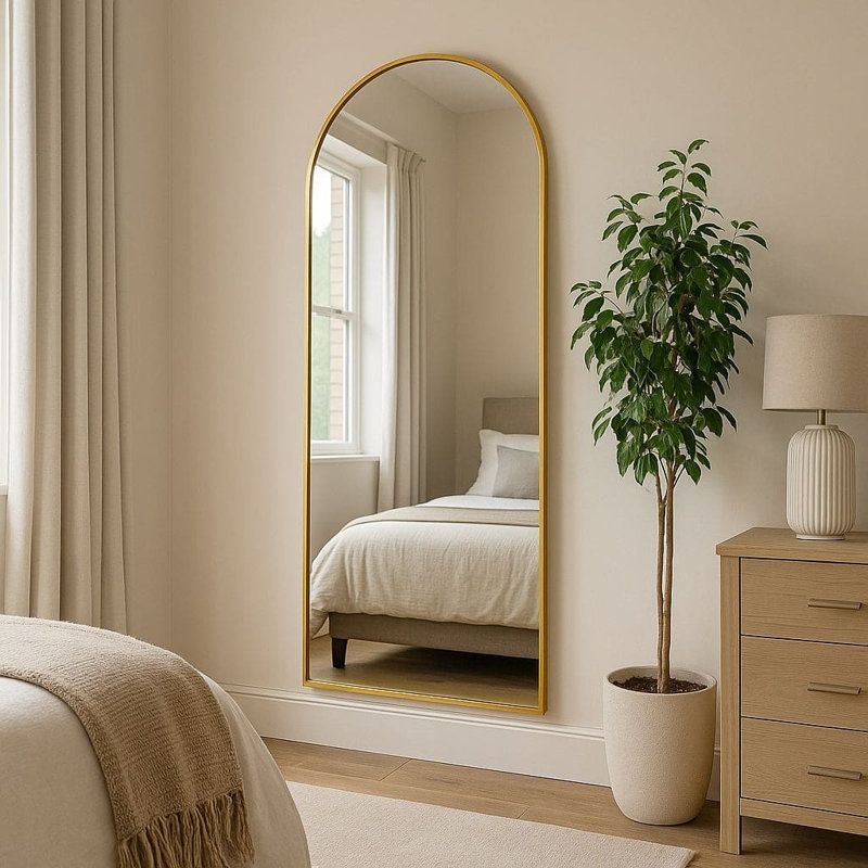 Akiko - Full Length Gold Arched Mirror - 150cm x 60cm, 60cm H x 160cm W, Gold