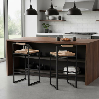 Industrial Style Square Coffee Table with Wooden Top and Metal Frame