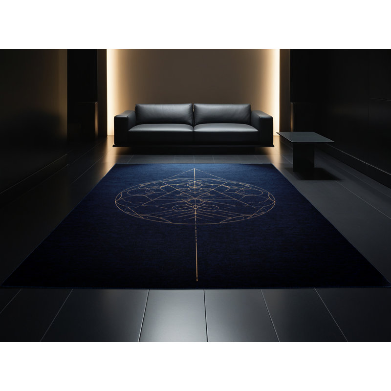 Tapis bleu doux et moelleux à motif géométrique Pitkin, 3 x 5