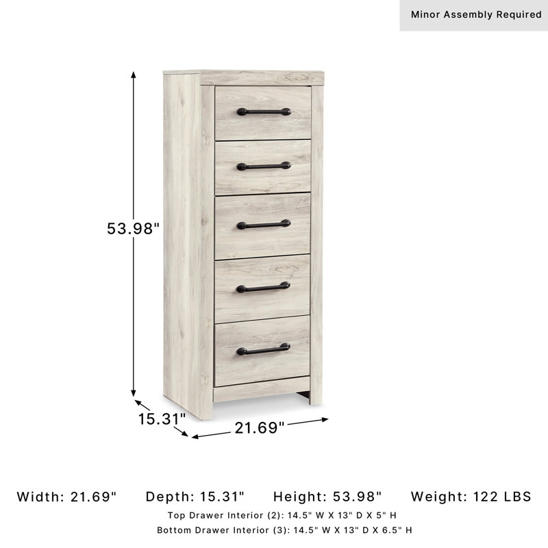 Drystan Narrow 5 Drawer Chest, Beige