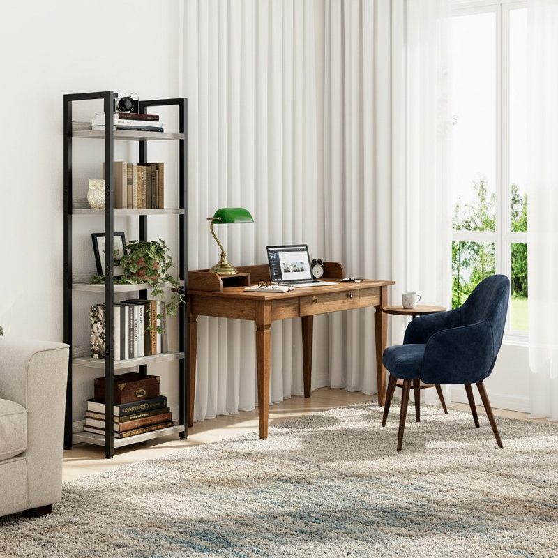 Darabont Bookcase, Gray, (5 Shelves) 55.5"H x 15.5"W x 10.6"D