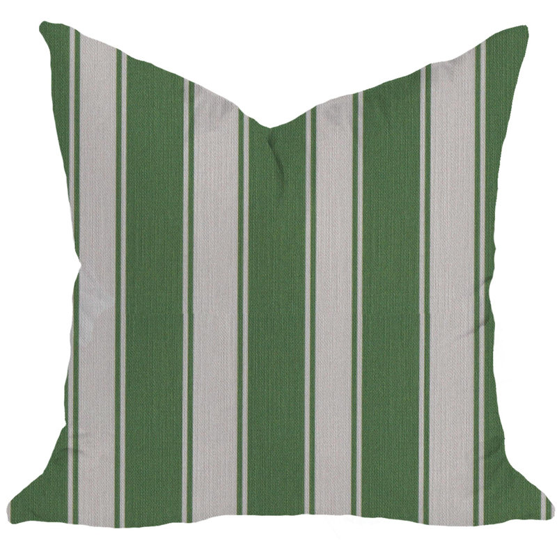 Riviera Stripe Square Pillow Cover, Hunter Green/Fog, 20" H x 20" W