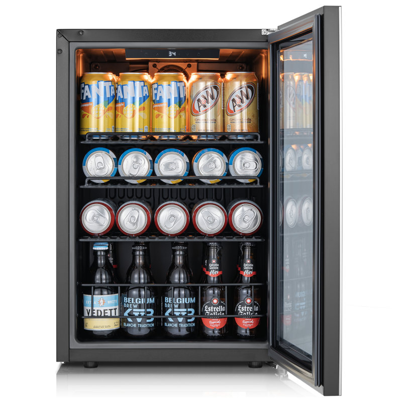 16.9 in. Single Zone 85-Cans Beverage Cooler Freestanding Compressor Frost Free Refrigerator Fridge in Stainless Steel