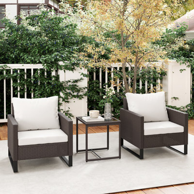 Outsunny 3 Pieces Rattan Bistro Set for 2 with 4 Cushions