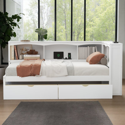 Twin Size Daybed With Two Storage Drawers, Storage Cabinets And Usb Ports