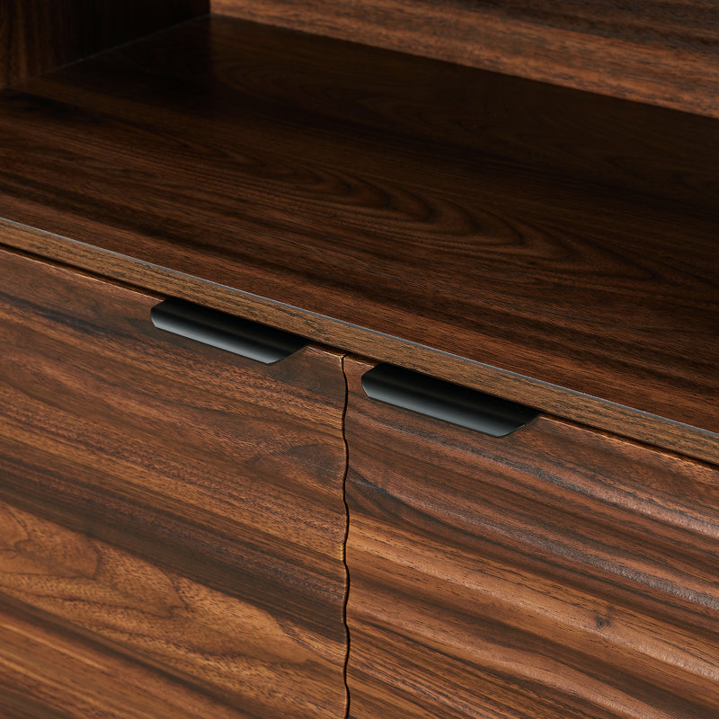 63" Curved-Edge 4-Door Sideboard With Two Compartments And Grooved Trim Finish For Dinning, Kitchen, Brown