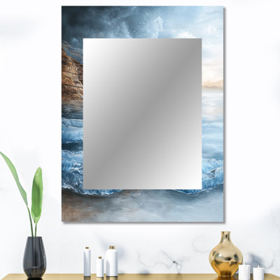 Parallel Beach of Abstract Coastal Landscape II - Minimalisme, miroir mural unique, grand miroir bleu, impression d'art en métal