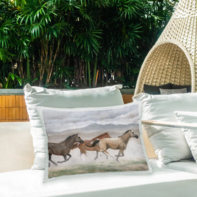 Coussin extérieur Horses Trotting Scenery