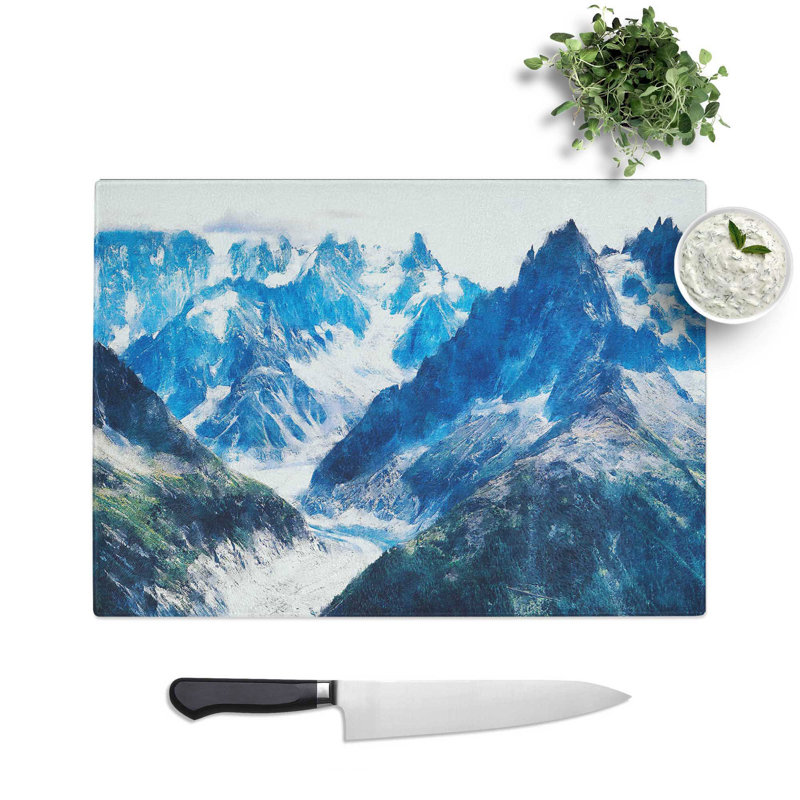 Tempered Glass Mountains in Lac Blanc Chamonix Chopping Board, 20 cm x 28.5 cm