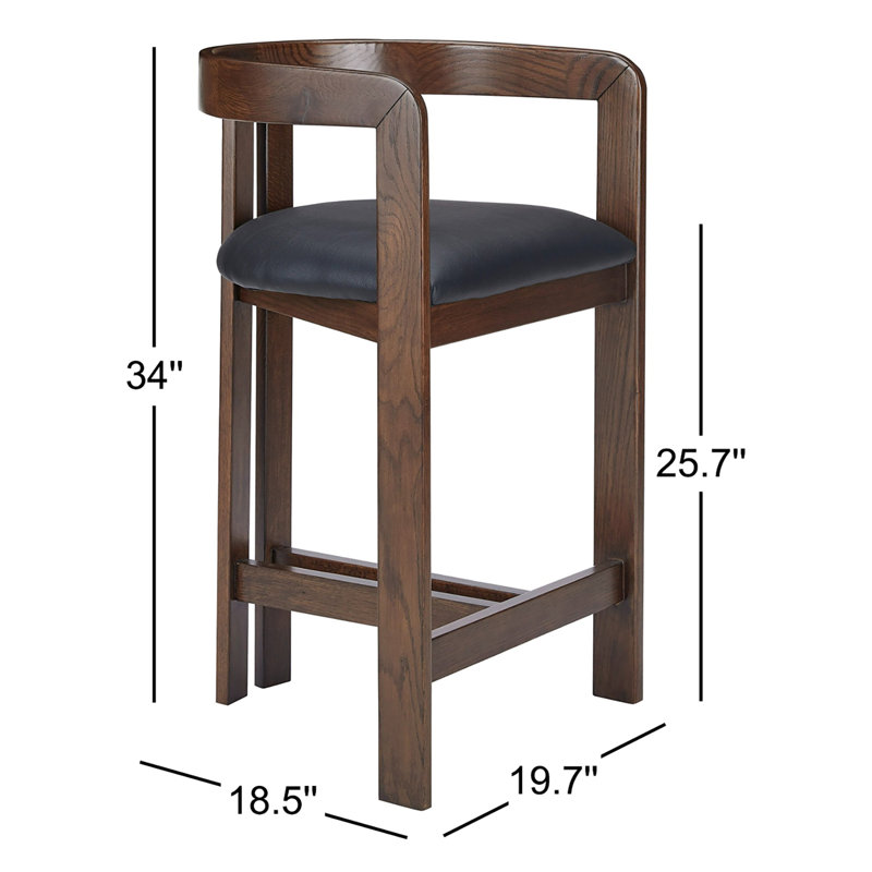 Tabouret de comptoir Lulani 25,7, Similicuir noir / structure en chêne brun