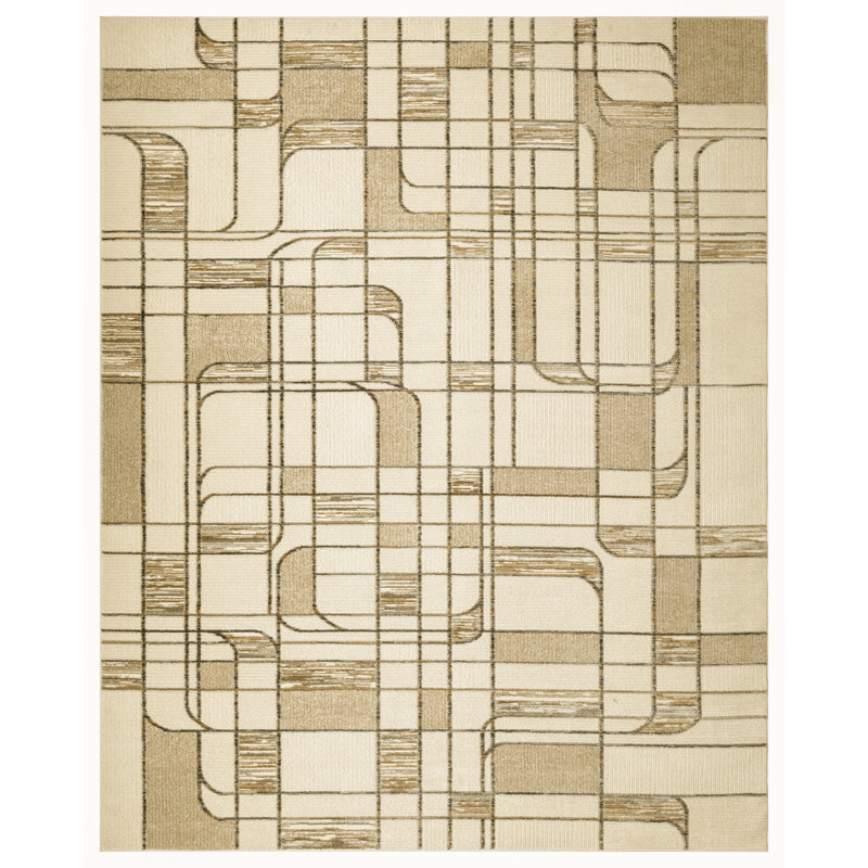 Colondro Ivory Multicolor Mid-Century Modern Indoor Rug, Rectangle 8' x 10'