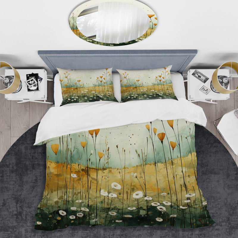 Whispering Meadows I - Abstract Duvet Cover Set - Microfiber Polyester, Twin Duvet Cover + 2 Standard Shams