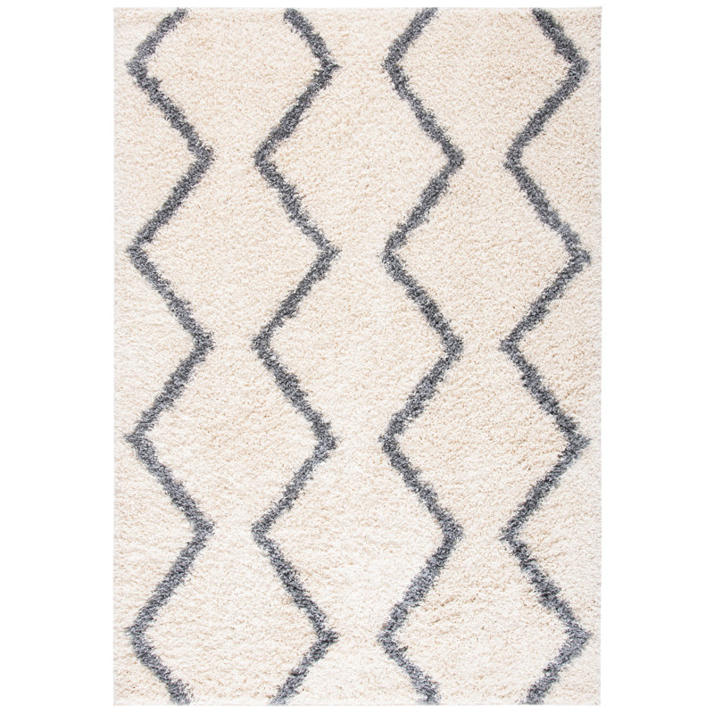 Tapis ivoire à motif géométrique, Rectangle 3 pi 11 po x 6 pi