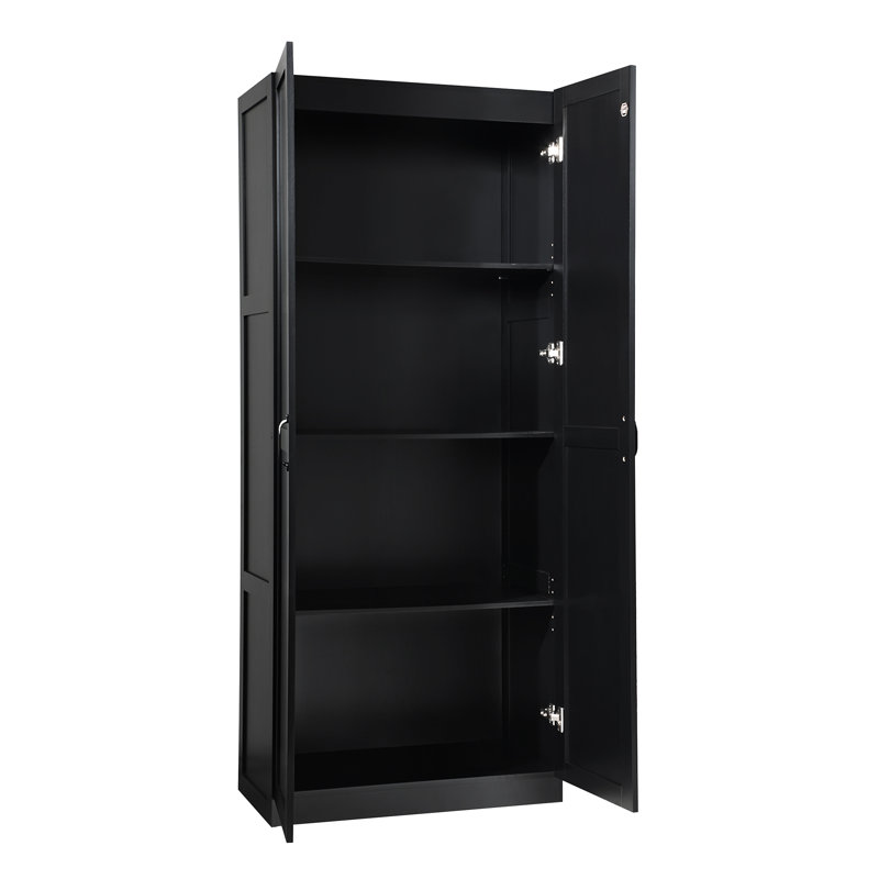 Armoire de rangement moderne Cornelia avec 4 tablettes fixes et réglables noires, Noir