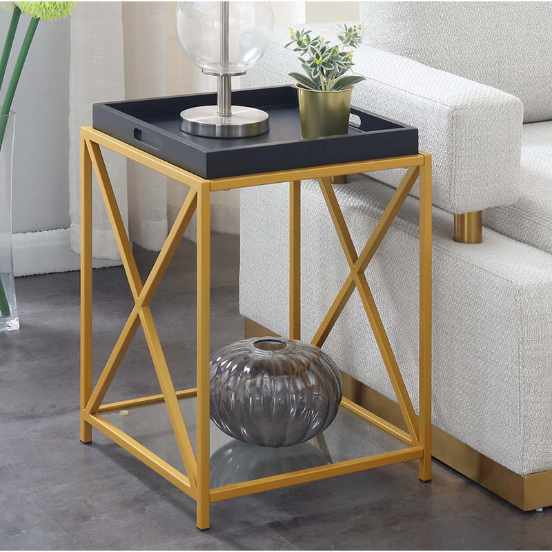 Carmelo Tray Top End Table, Black/Gold