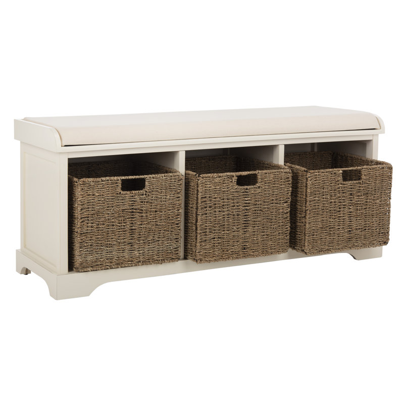 Loane Wicker Storage Bench, White
