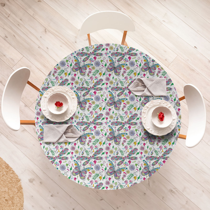 East Urban Home Butterfly Fitted Round Tablecloth Diameter Multicolor, 47.24" Round