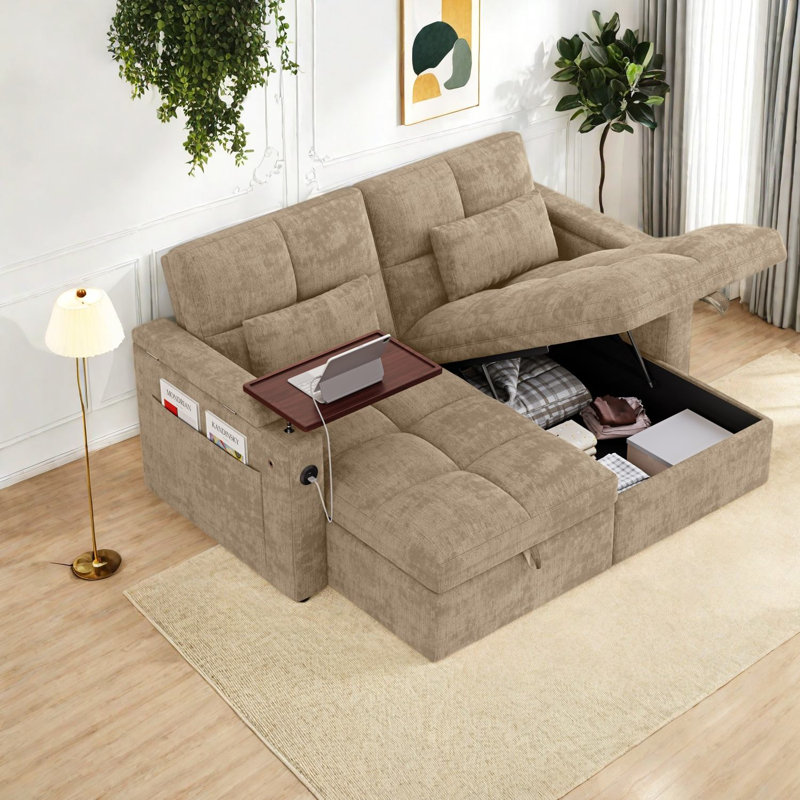 Canapé-lit modulaire modulaire en chenille, Tanné