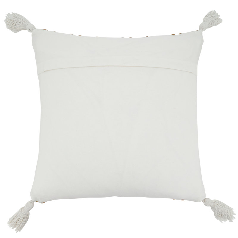 Natural Jute and Cotton Woven Throw Pillow with Tassels, 20" Square