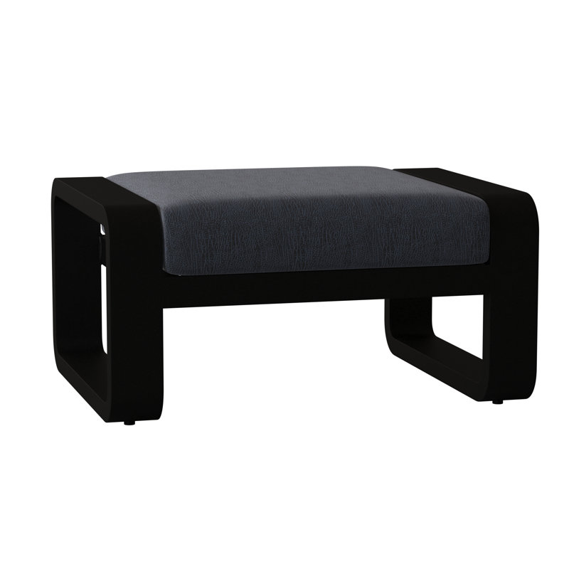 Vale Outdoor Ottoman, Textured Black, Canvas Heather Beige Sunbrella® Canvas