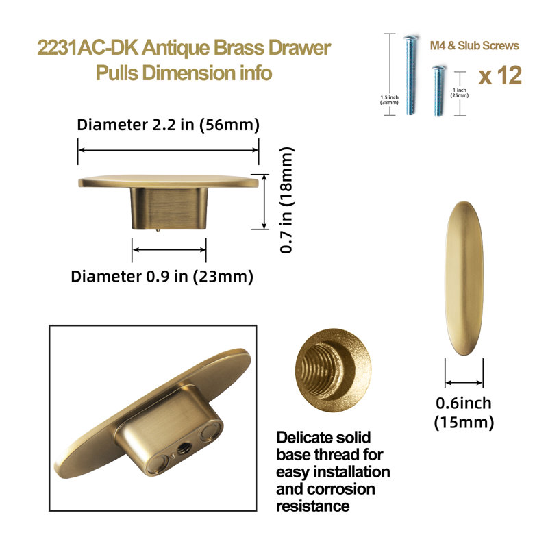 Ensemble de 2 boutons ovales de 2 3/16 po, Bronze champagne