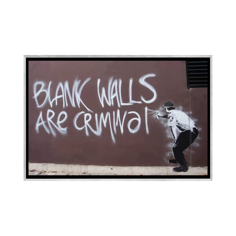 Les murs vides sont des motifs criminels, H 18 po x l 26 po x P 1,5 po, Toile avec cadre argent, Pas de tapis