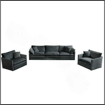 Ensemble de canapés de 3, 1 + 1 + 3 sièges, ensemble de canapé de salon, fauteuil d'appoint, causeuse et canapé à trois places avec accoudoirs ronds de style moderne et chenille verte 3 pièces