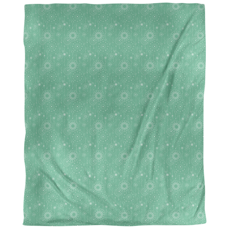 Tissu astrologie, Vert, L 54 po x l 36 po, Coton peigné pima
