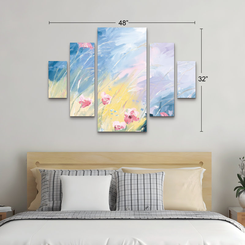 Ensemble de 5 panneaux d'art mural - «Blooms Swaying In The Breeze», art mural sur toile pour décoration de salon, de chambre à coucher ou de bureau 