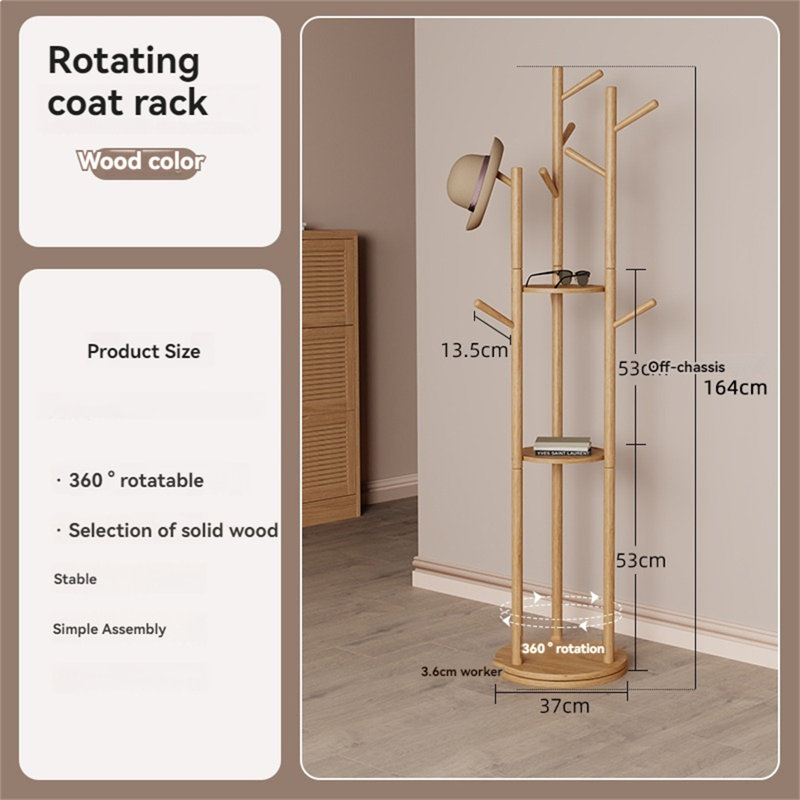 Rotatable Solid Wood Clothes And Hat Stand, Yellow