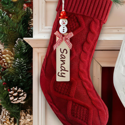 4-Pack 18.2-Inch Personalized Christmas Knitted Stockings With DIY Snowman Name Tags, Red And White, Fits Fireplace, Christmas Tree, And Holiday Decorations