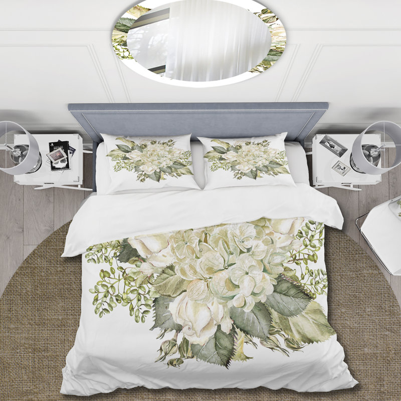 Magnifique bouquet d'hortensias et de roses - Ensemble de housse de couette style campagne - Microfibre de polyester