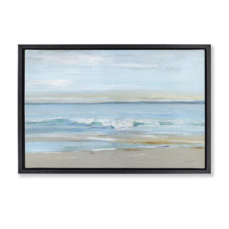 «Restless Beach Waves Abstraction», Cadre flottant noir de jais, H 21 po x l 31 po