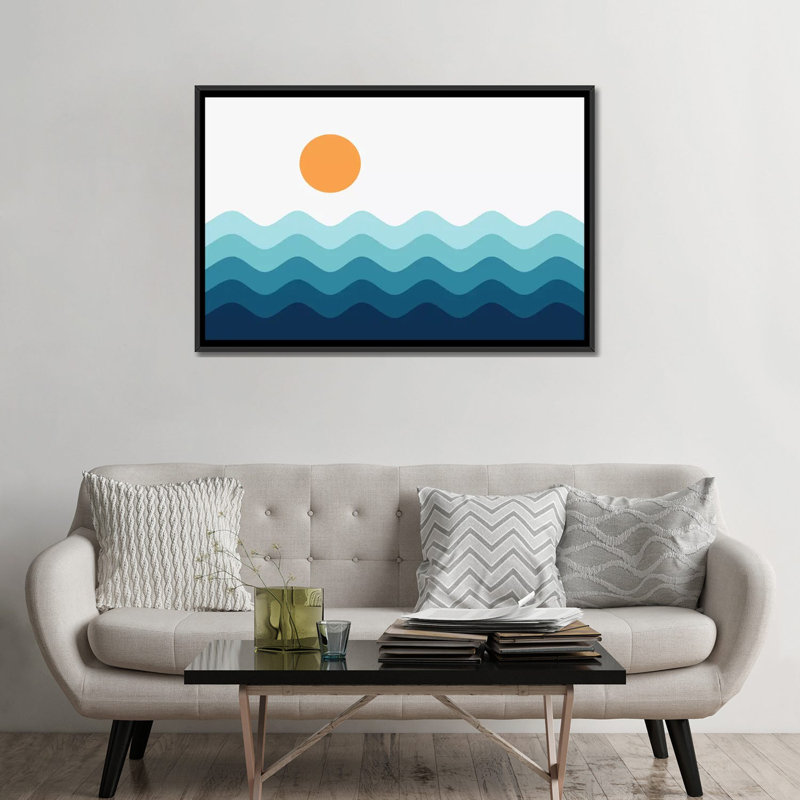 Paysage abstrait, impression d’art graphique, H 32 po x l 48 po x 1,5 po, Toile avec cadre noir, Pas de tapis