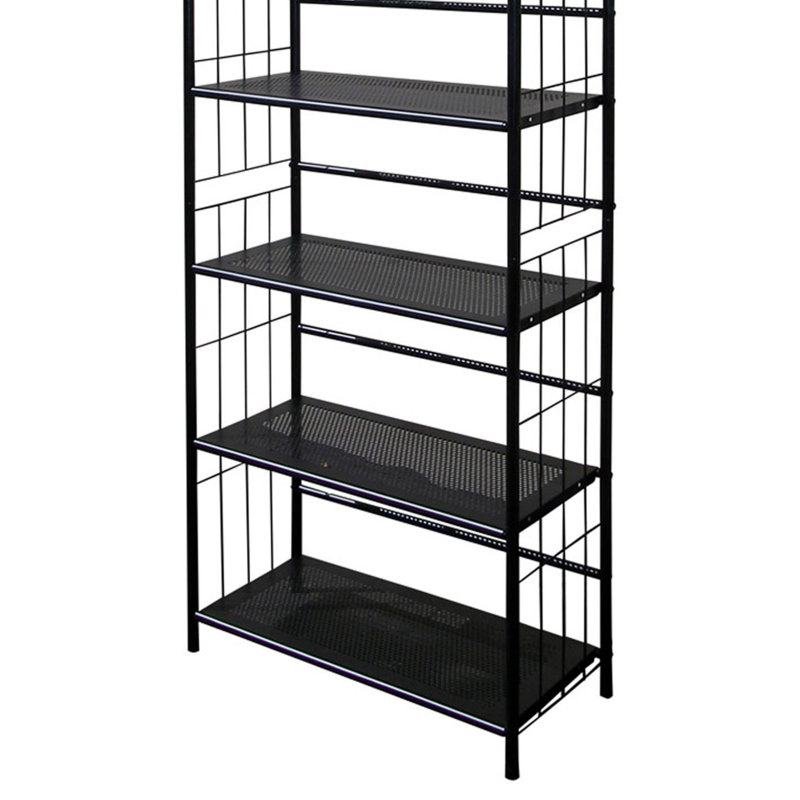 Metal Standing Book Shelf, Black finish, (5 Shelves) 64"H x 26"W x 11"D