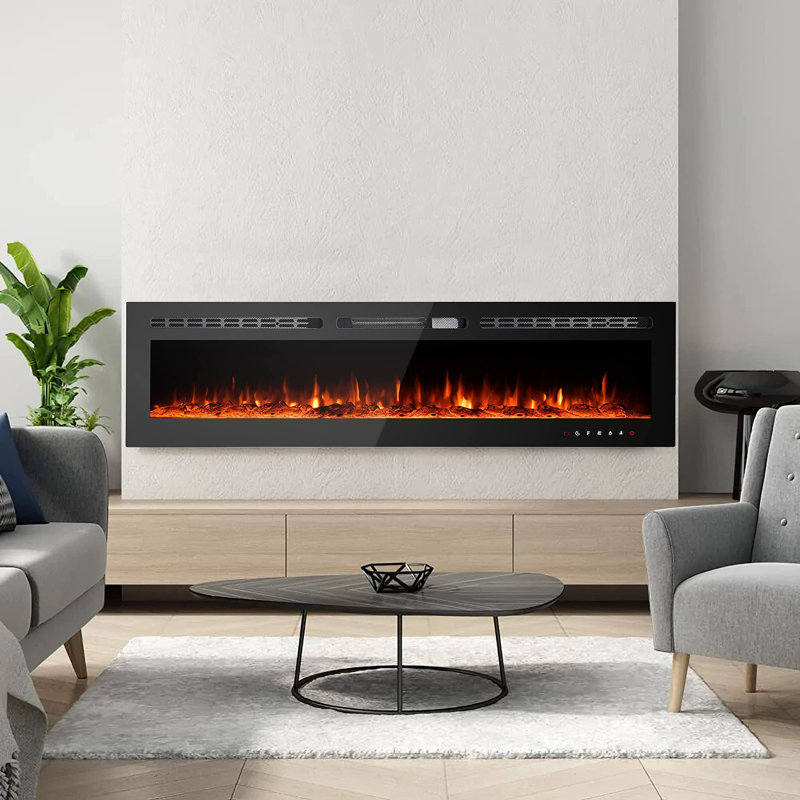 Eul 17 Stories Black Electric Fireplace, 43cm H x 178cm W x 14cm D