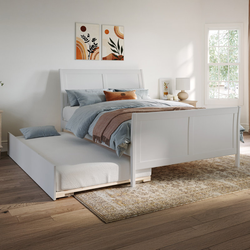 Fitzsimmons Solid Wood Platform Bed with Matching Footboard and Trundle, White, Full