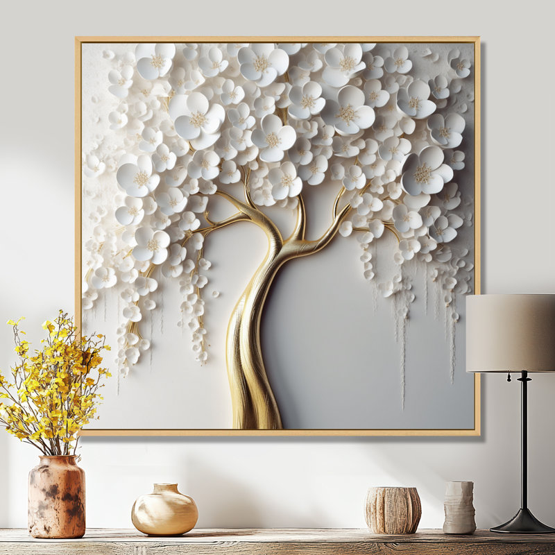 Orchidée blanche jardin de branches VII - impression florale murale grand arbre (sans texture), H 36 po x l 36 po, Érable