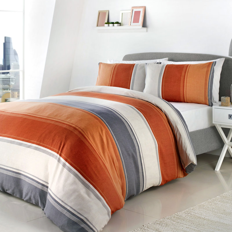 Polyester Striped Duvet Cover Set with Pillowcases Included, Single Duvet Cover, Spice